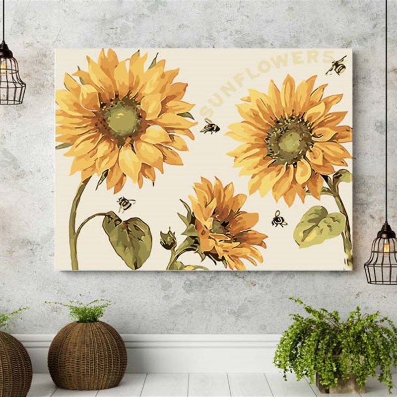 diy数字油画客厅餐厅花卉简单填色手工绘装饰画油彩画 阳光向日葵图片