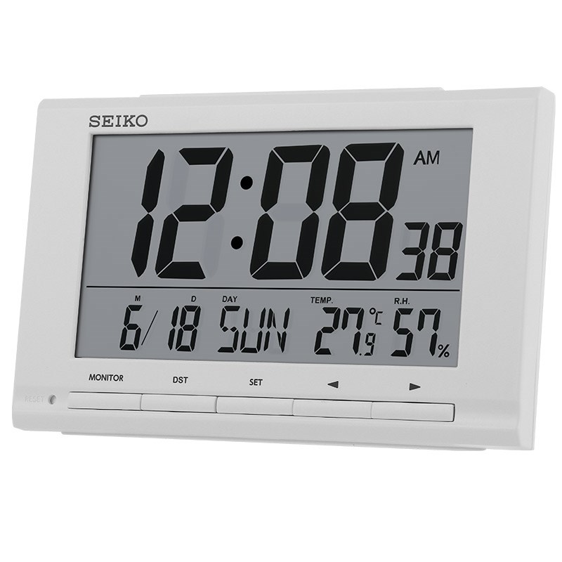SEIKO精工时钟温湿度显示日历星期学生卧室电子多功能小闹钟