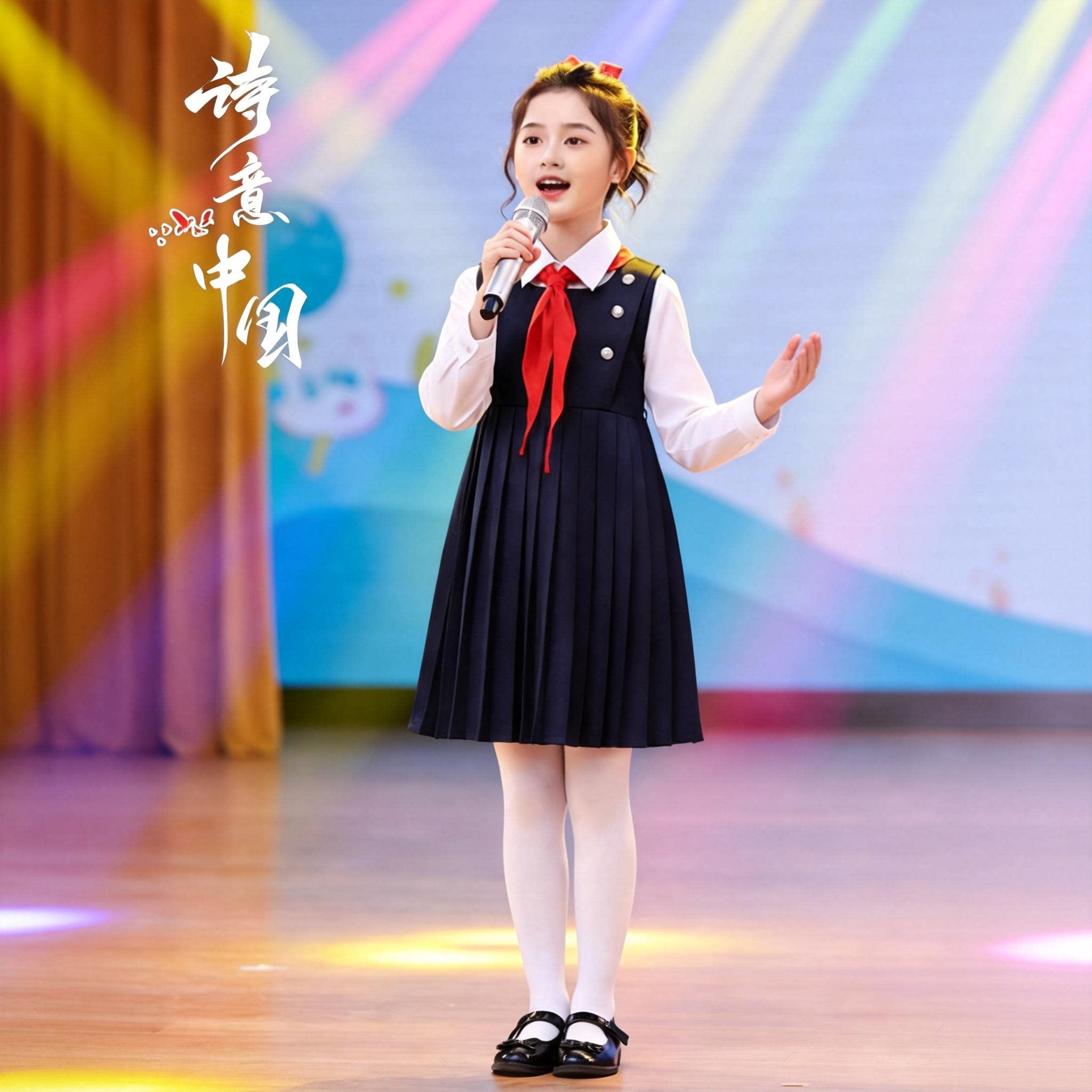 儿童合唱爱国朗诵比赛演出服女童小学生唱歌蓝色演讲主持人礼服装