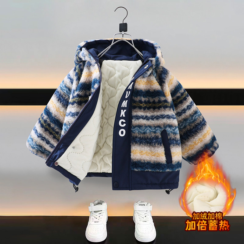 男童加棉外套秋冬2025新款儿童男孩大童冲锋衣洋气炸街上衣加棉