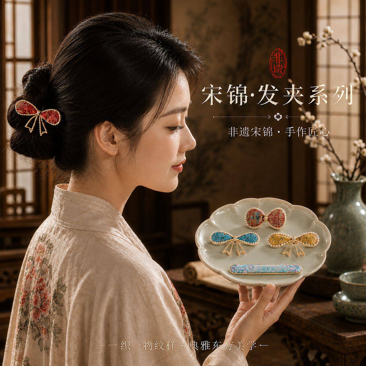 国风宋锦发夹高级感精致多巴胺古风发饰儿童女款发夹饰品批发