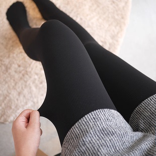 肤黑条纹瘦腿袜女连脚踩脚打底袜子 袜秋冬季 1000D加绒加厚款 连裤