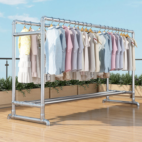 落地家用钢管防风加厚晾衣架