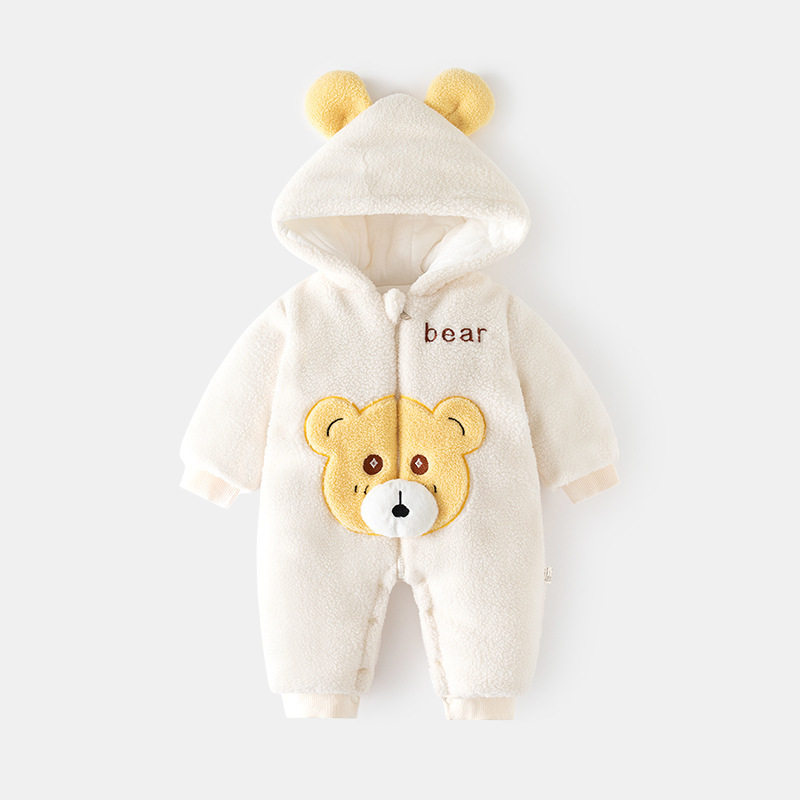 婴儿加绒外穿连体衣秋冬宝宝加棉外出服冬季加厚爬服儿童夹棉哈衣