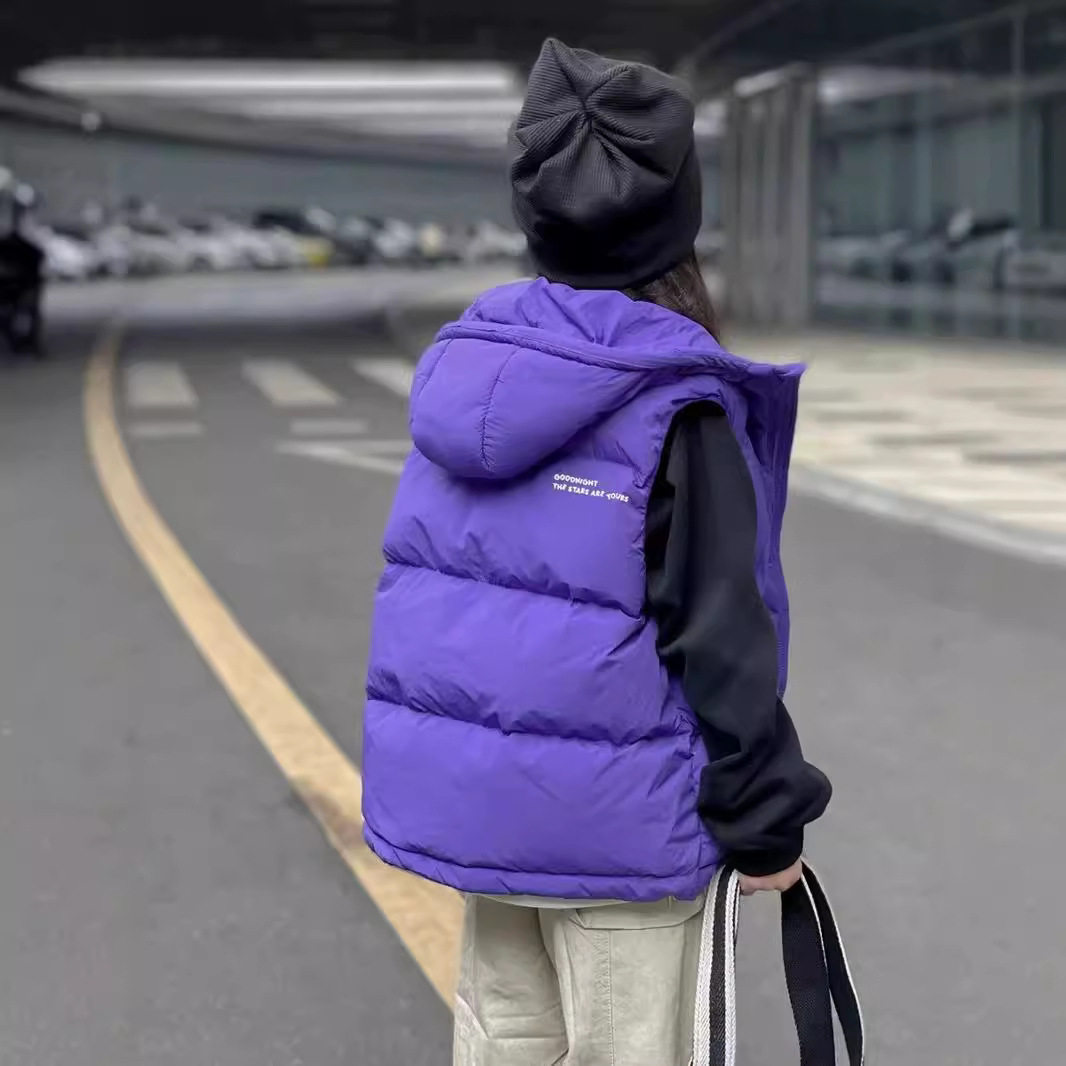 2025儿童棉马甲男女童保暖连帽中大童加厚背心宝宝外穿套校服