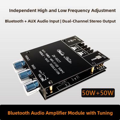 ZK-502T 50W*2高低音调节前级音频功放板模块低音炮双声道立体声