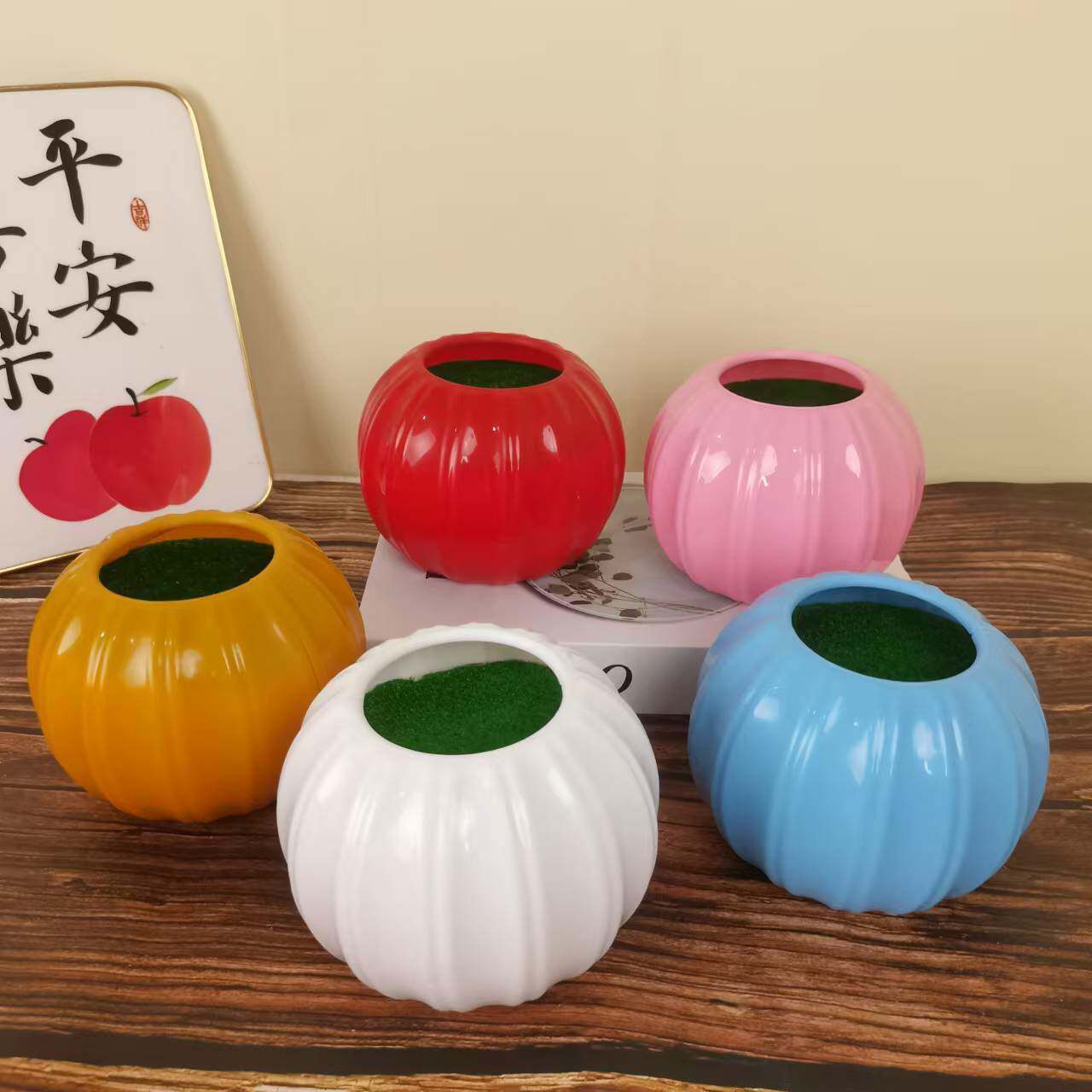 南瓜花瓶（带花泥）塑料手工花瓶欧式小清新现代摆件客厅装饰花器