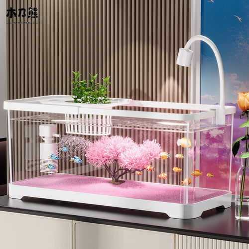 樱花树造景鱼缸高清透明生态龟缸