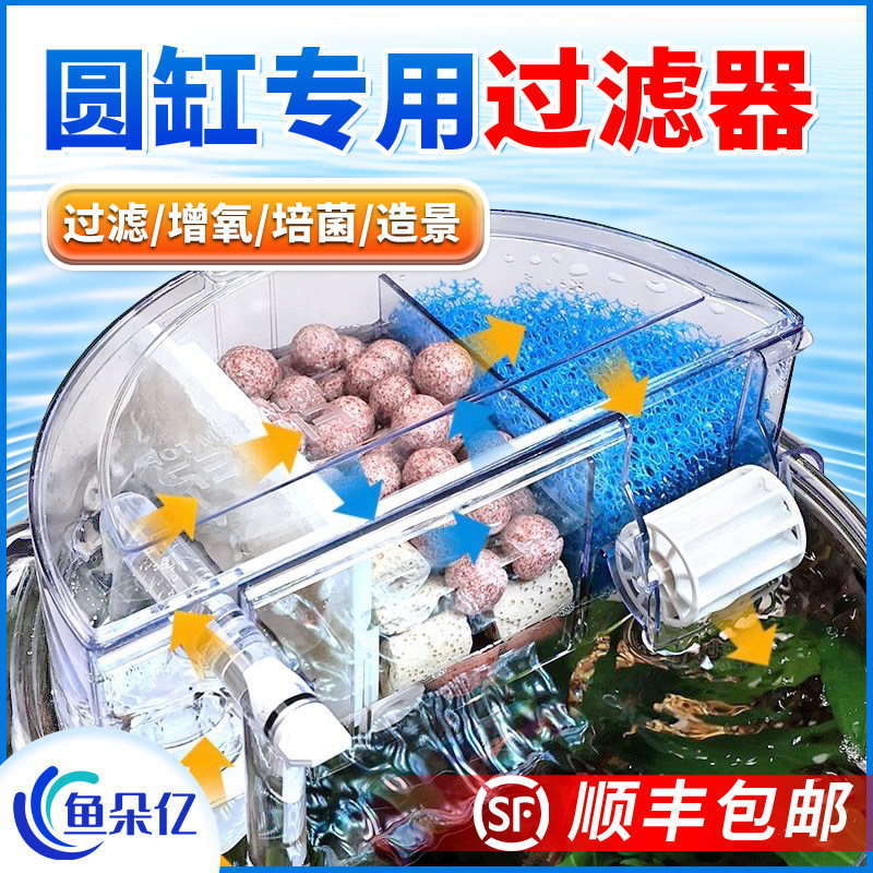 金利佳圆形鱼缸过滤器增氧迷你小球形鱼缸桌面滴流盒循环泵专用灯