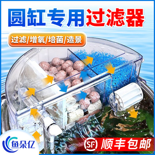 金利佳圆形鱼缸过滤器增氧迷你小球形鱼缸桌面滴流盒循环泵专用灯
