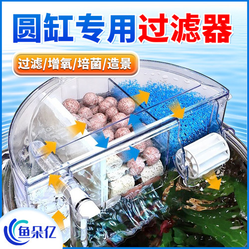 金利佳圆形鱼缸过滤器增氧迷你小球形鱼缸桌面滴流盒循环泵专用灯