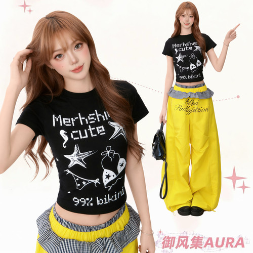 AURA星星印花修身短袖T恤