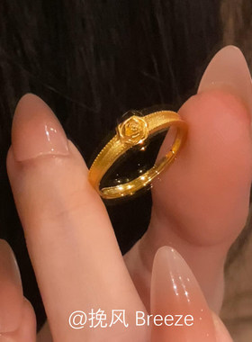 S925银宫廷风金色拉丝玫瑰花戒指