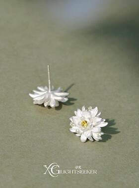 s925纯银清冷感昙花耳钉女
