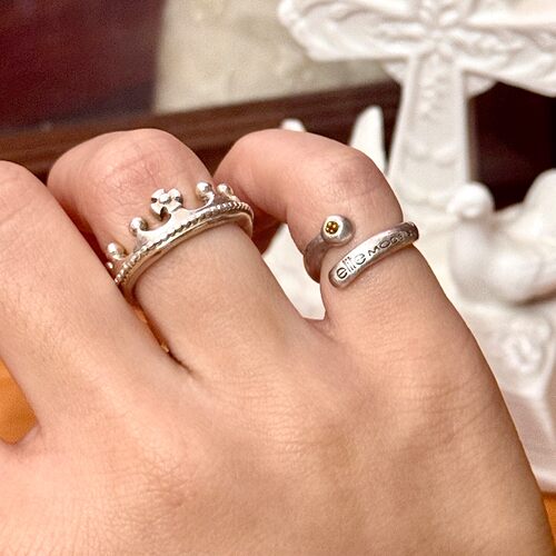 S925银中古雕刻天使之面开口戒指