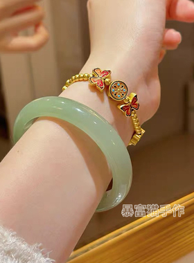 纯天然东陵玉手镯女款浅晴水玉镯绿色油青和田玉翡翠色送礼物正品