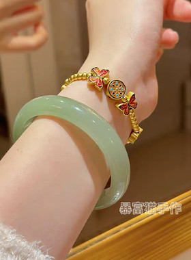 纯天然东陵玉手镯女款浅晴水玉镯绿色油青和田玉翡翠色送礼物正品