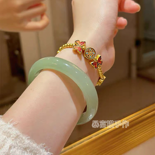 纯天然东陵玉手镯女款浅晴水玉镯绿色油青和田玉翡翠色送礼物正品