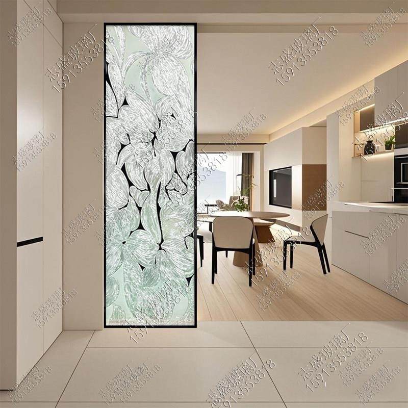 别墅手绘纯掐丝珐琅彩法式轻奢艺术玻璃卧室客厅屏风隔断入户玄关