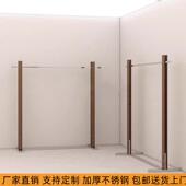 服装 店展示架中古风复古胡桃木挂衣架子加厚不锈钢落地实木中岛架