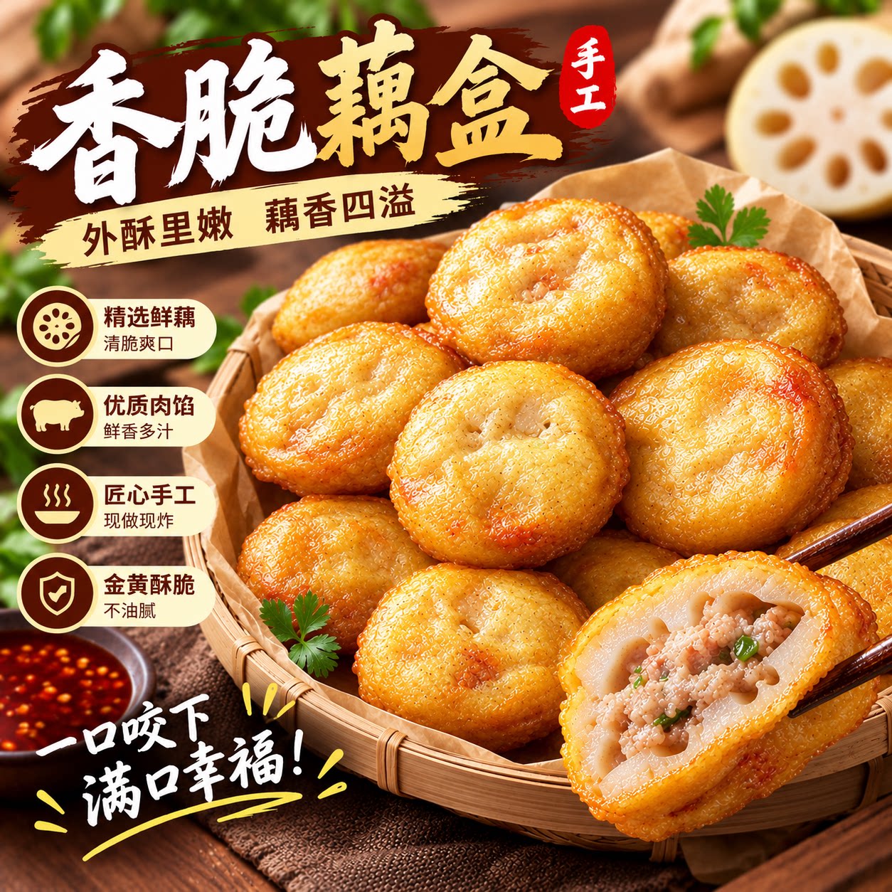 速冻香酥藕盒外酥里嫩油炸小吃
