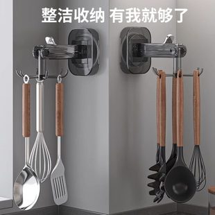 置物架收纳架锅铲勺子铲子挂架免打孔 德国厨房旋转吸盘挂钩壁挂式