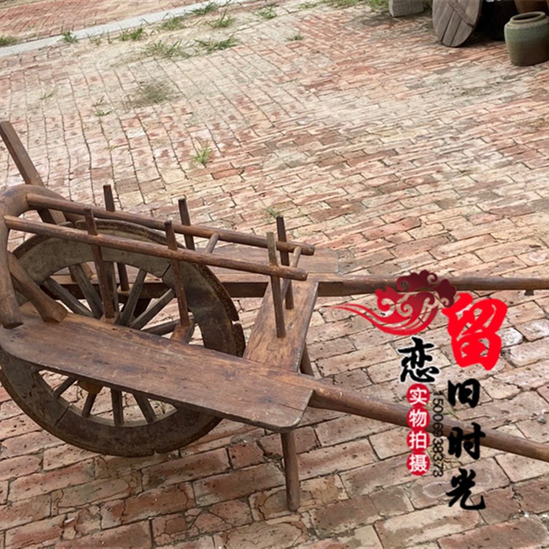 民俗怀旧老物件农村小推车木轮平板车牛头小推车孔明车古镇景区展