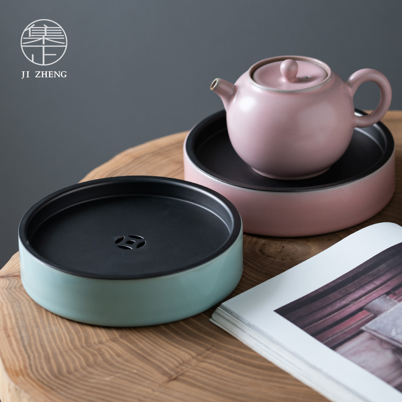 集正 汝窑锡合金壶承 功夫茶具可蓄水干泡盘小茶台茶壶养壶隔热垫