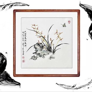 国画兰花纯手绘真迹客厅书房办公室装饰挂画装饰画木框卷轴水墨画