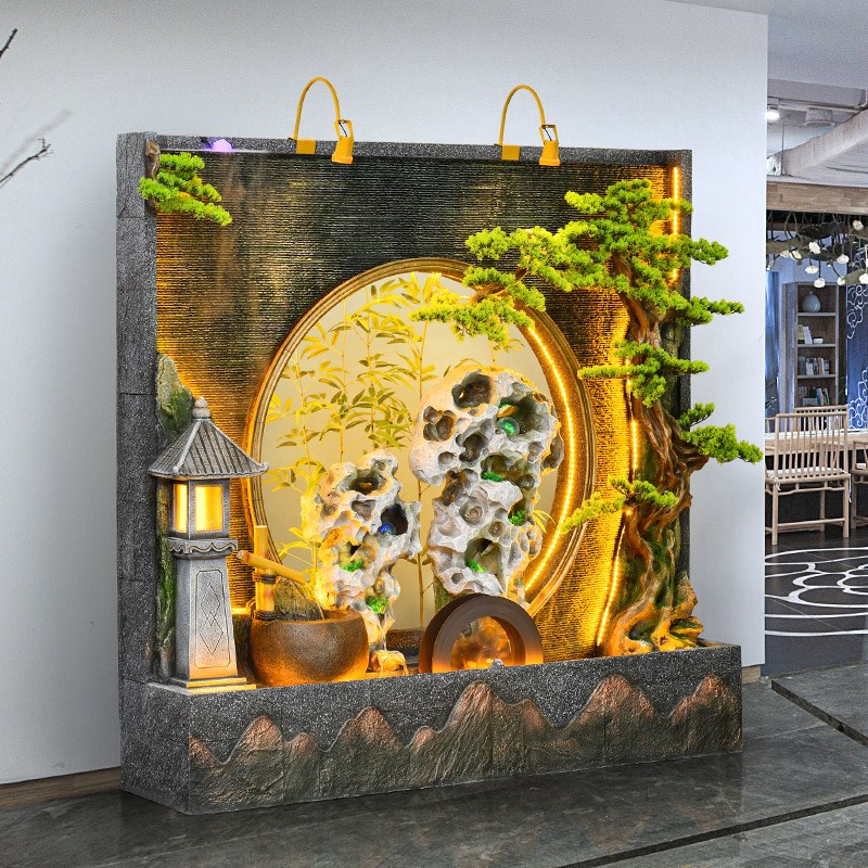 溪山家居客厅水幕墙庭院别墅假山流水摆件公司会所装饰隔断屏风