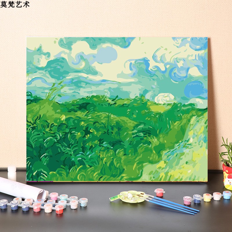数字油画diy手工填充世界名画梵高绿色麦田治愈系手绘涂色油彩画