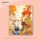 疯狂动物城y年数字油画填丙烯画涂色填色治愈油彩画
