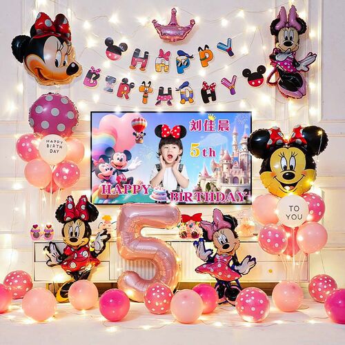 米老鼠生日主题布置装饰品场景快乐仪式感米妮米奇女孩气球背景墙