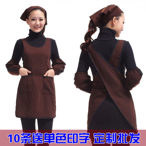 韩版咖啡厅奶茶店工作服围裙家政餐厅服务员后背交叉背带围腰