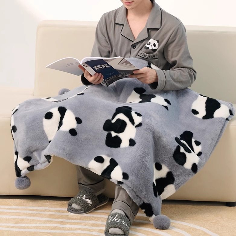 电热毯披肩暖腿盖毯盖腿暖身毯子取暖坐垫小型加热仿兔毛熊猫毛毯