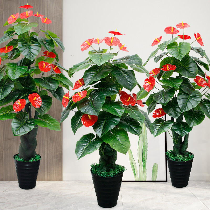 假树仿真发财树盆栽红掌型假花鸿运当头盆景塑绿植仿生假植物
