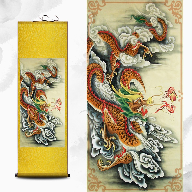 龙画像中国青龙国画玄关挂画卷轴鲤鱼跳龙门画