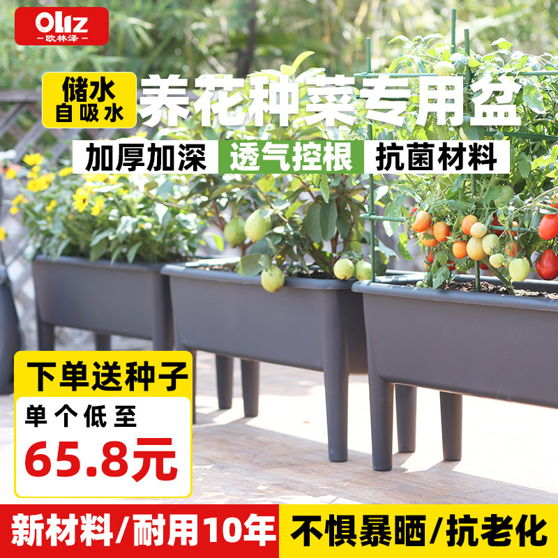 种菜箱种植箱楼顶草莓盆家庭阳台特花盆脚长方形花箱