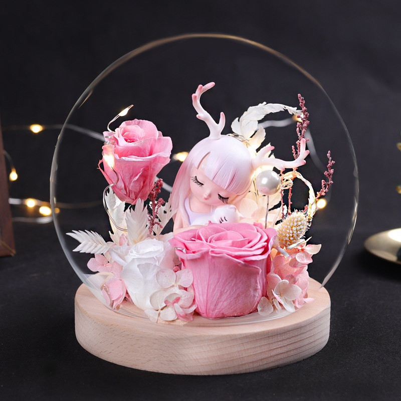 永生花真花玫瑰花玻璃罩干花花束生日送女朋友