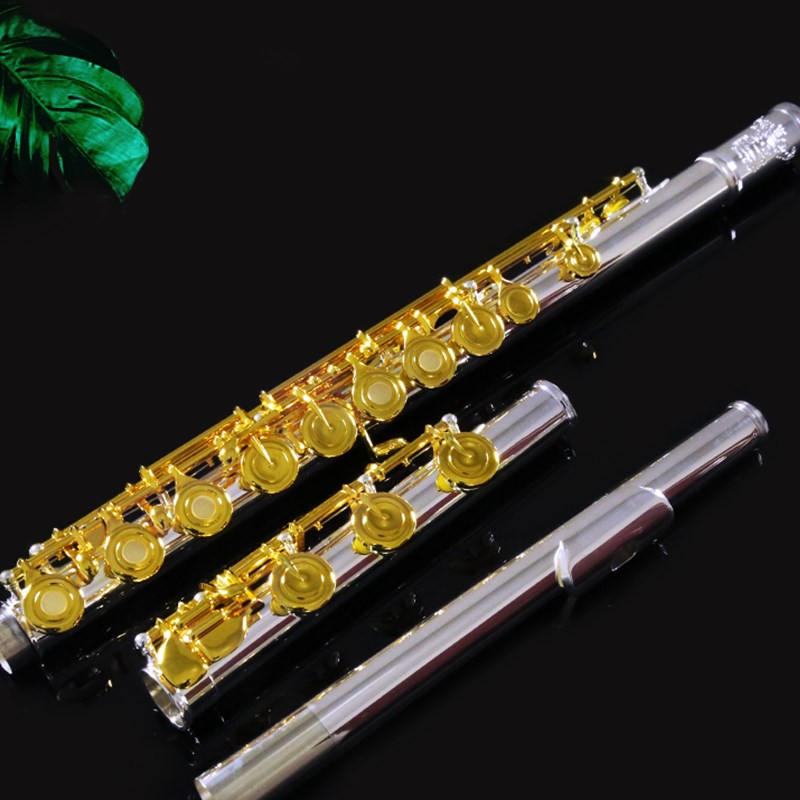德国ROFFEE17开孔直列长笛乐器镍银笛头镀金按键专业演奏乐器笛子