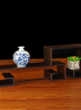 紫光檀微型盆景架展示架 红木多层花架子工艺品展架黑檀木博古架