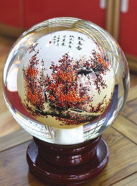 梅花内画水晶琉璃球手绘玻璃艺术品摆件新房装饰品开业商务礼物品