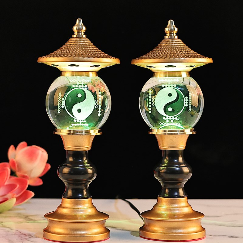 LED水晶莲花灯佛供灯八t卦太极道家七彩家用佛灯玻璃佛供灯插电对