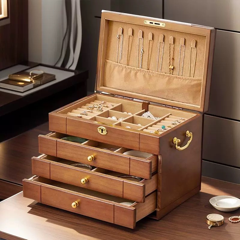 首饰盒实木高档精致大容量项链黄金手饰品盒子带锁收纳盒新婚礼物