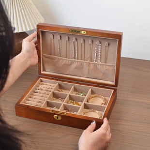 实木带锁首饰盒项链手饰品多层收纳盒高档精致珠宝盒大容量礼物