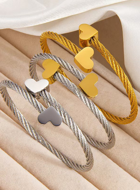 欧美时尚简约钛钢镀18k金手镯