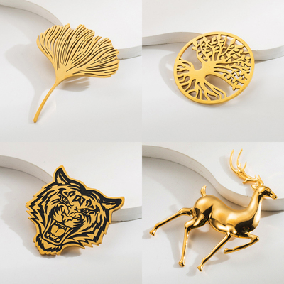 洛云梵小鹿老虎生命树银杏叶胸针