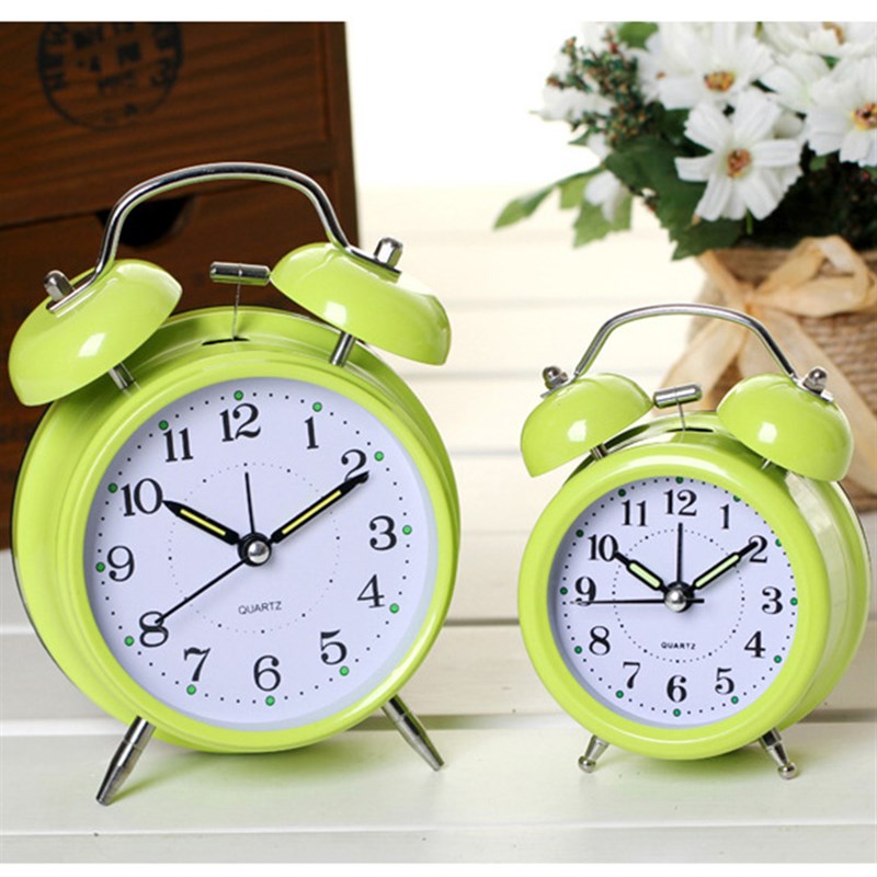 包邮 创意时尚金属打铃闹钟 静音 带夜光灯 超大铃声学生懒人闹表