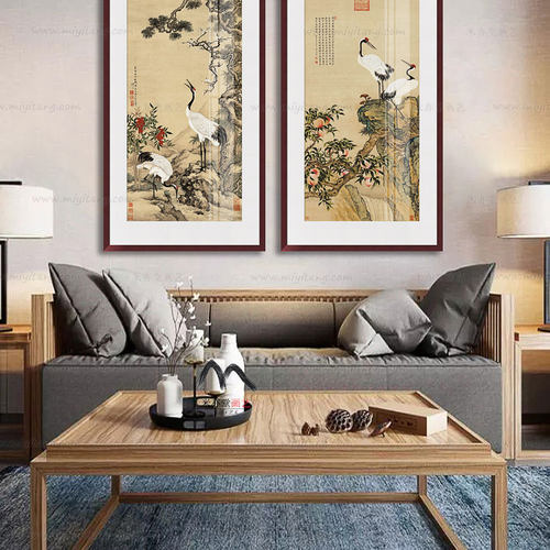 亦堂松梅双鹤图 沈铨彷古花鸟国画玄关书房竖幅挂画