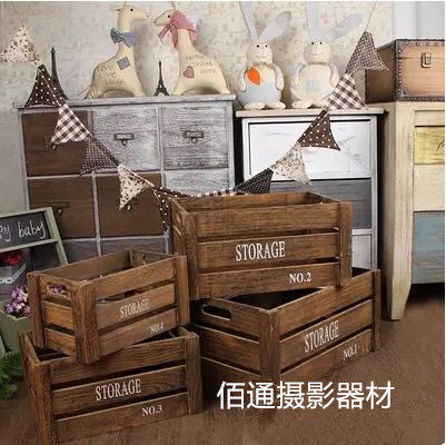 韩式复古婚纱做旧咖啡色木框收纳木盒橱窗陈列花盒拍照道具